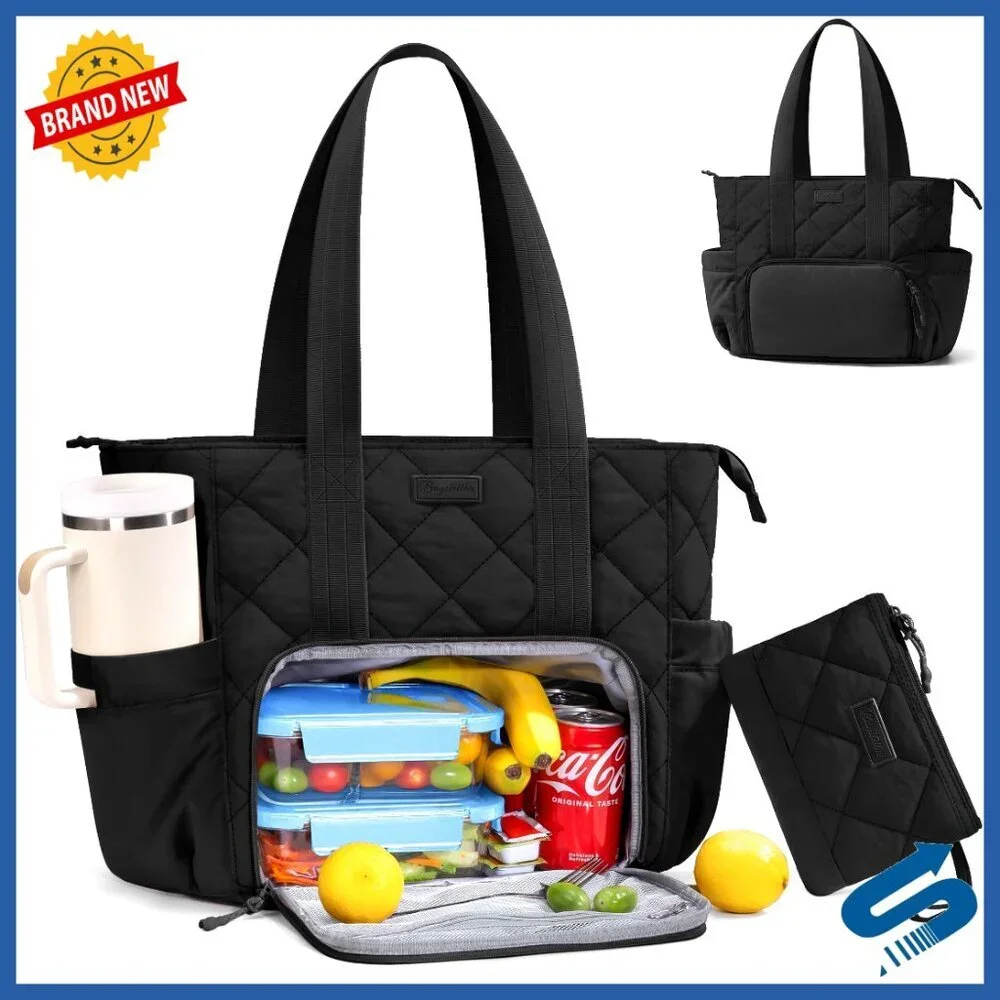 Puffer Lunch Tote Bag with Insulated Compartment Laptop Work Bag Lightweight